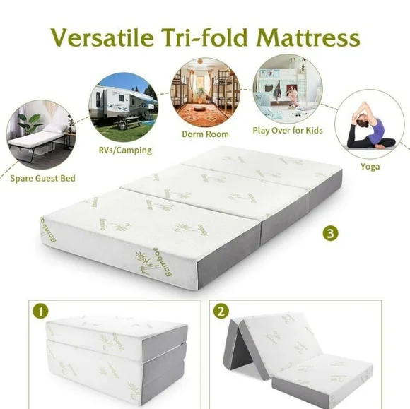 Folding Mattress, Inofia Memory Foam Tri-fold Mattress with Ultra Soft Removable - Picture 1 of 5